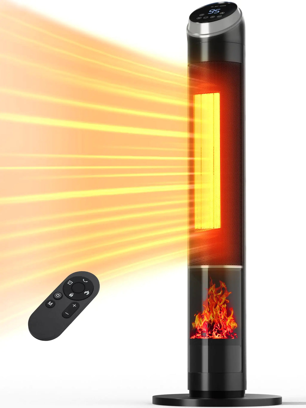 Uthfy Space Heater Indoor 38" Electric Room Heater with Flame 24H Timer Portable Tower Heater with Remote Thermostat 3 Modes Tip-over and Overheat Protection for Bedroom Office Large Room Use